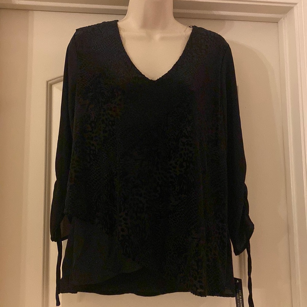 Black Long Sleeve Velvet Textured Blouse